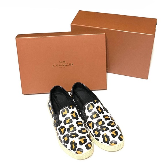 Coach Parkside Ocelot Leopard Print Leather Slip-ons - Picture 2 of 13
